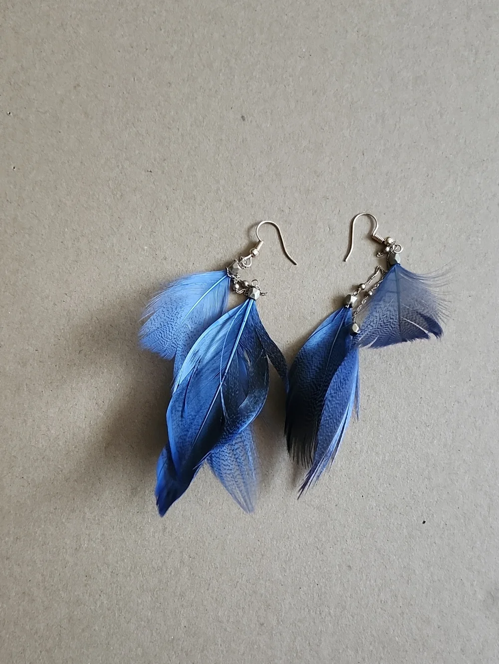 Silver Hook Blue Feather Drop Earrings - Women Jewelry
